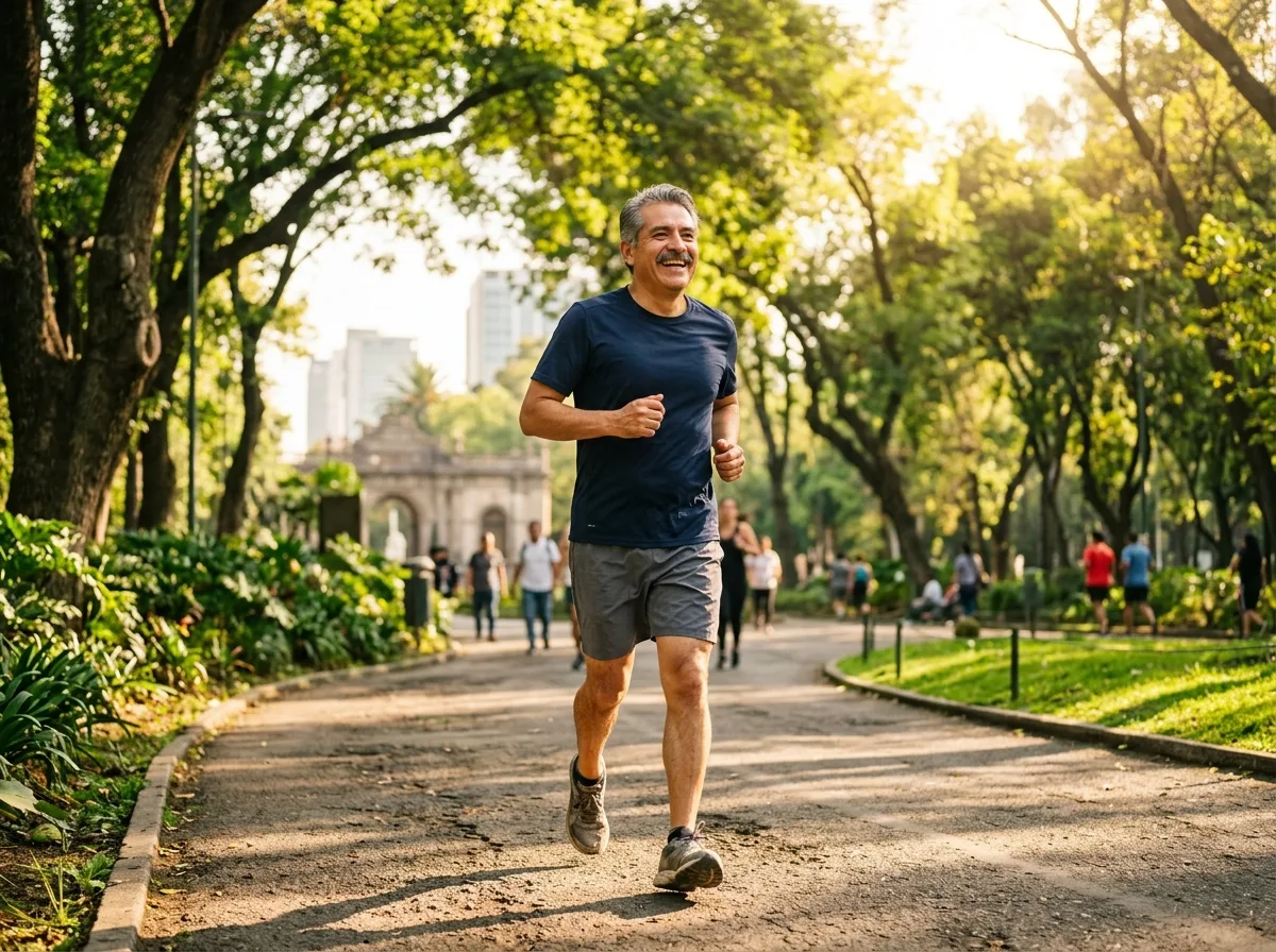 Hombre activo haciendo ejercicio en un parque — mayor sensación de bienestar